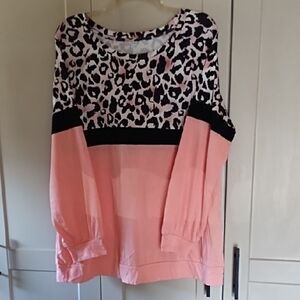 Amazon Women's Long Sleeve Leopard Print Top - Pink and Black